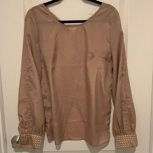 Cals Women Large Chiffon Blouse Gold Studs Key Hole Sleeves Business Casual